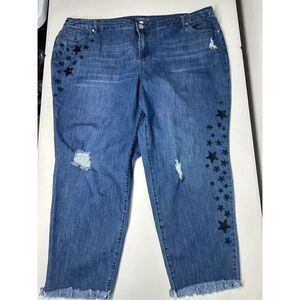 Loralette Women’s Distressed Stars Sequins Trim Jeans Size 24 Blue